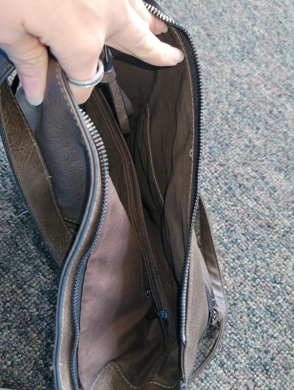 Brown Leather-Style Hobo Shoulder Bag - Casual Everyday